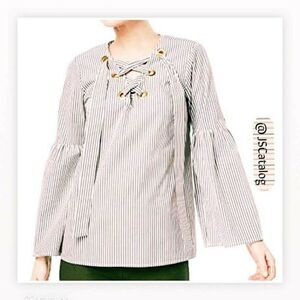 MICHAEL by Michael KORS Bell Sleeves Beige & White Striped Blouse - S